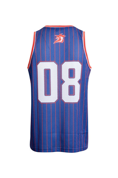 Blue NRL Basketball singlet with number 08 on