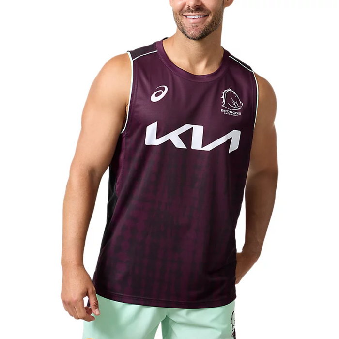 Brisbane Broncos 2025 Mens Players Training Singlet - Maroon