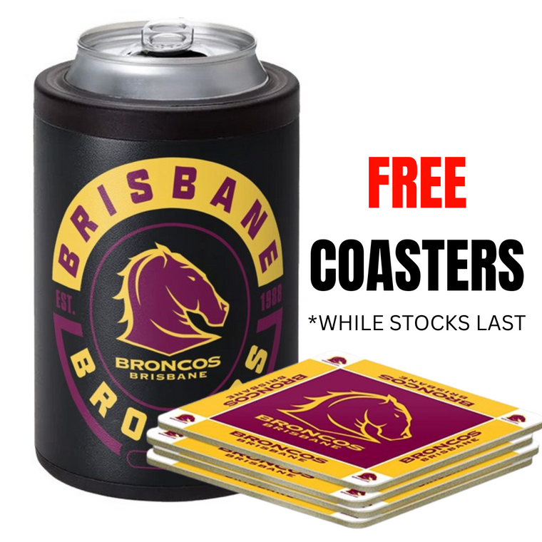 Brisbane Broncos Insulated Can Cooler + FREE Coasters