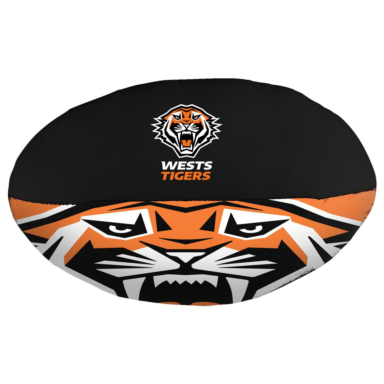 Black seat cover with Wests Tigers logo and tiger design on a white background