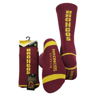 Brisbane Broncos Crew Socks Maroon
1 Pair - Unisex Crew Sports Socks
Sizes (2 - 8), (7 - 11) (11 - 14)