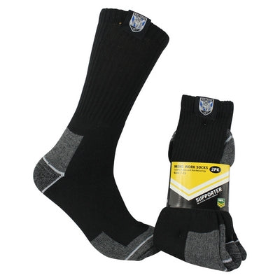 Canterbury Bulldogs Work Socks 2pk Comfortable and Hard wearing, Great for ladies wearing boots too
Sizes (7 - 11) and (11 - 14) Black with Team Logo 