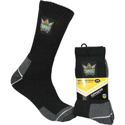 Gold Coast Titans Work Socks 2pk Comfortable and Hard wearing, Great for ladies wearing boots too
Sizes (7 - 11) and (11 - 14) Black with Team Logo 