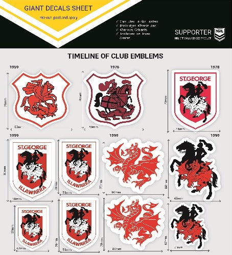 St George Illawarra Dragons Club Logos Sticker Sheet