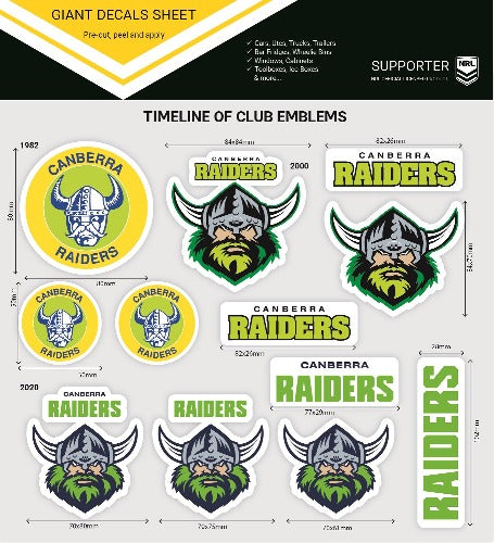 Canberra Raiders Club Logos Sticker Sheet