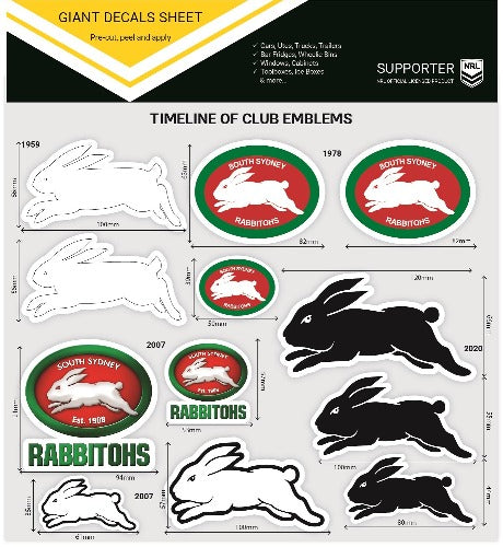 South Sydney Rabbitohs Club Logos Sticker Sheet