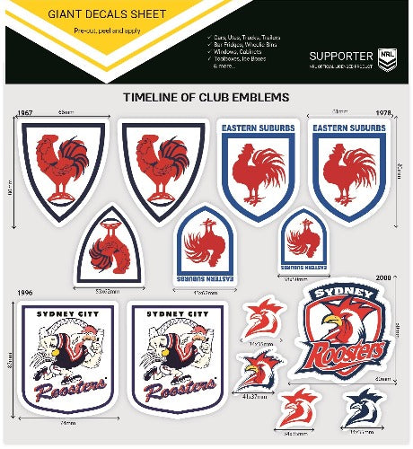 Sydney Roosters Club Logos Sticker Sheet