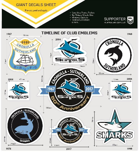Cronulla Sharks Club Logos Sticker Sheet
