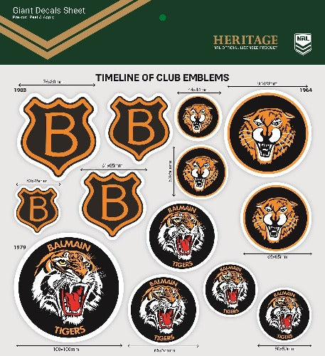 Balmain Tigers Club Logos Sticker Sheet