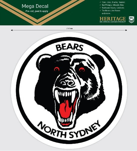North Sydney Bears Heritage Car Logo Sticker - Mega