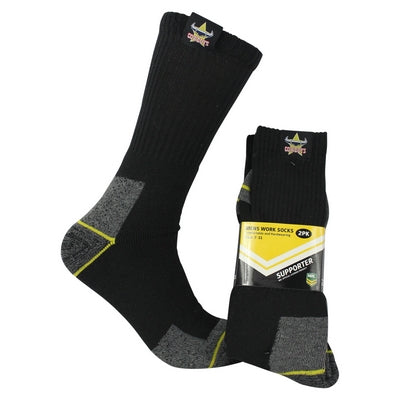 North Queensland Cowboys Work Socks 2pk Comfortable and Hard wearing, Great for ladies wearing boots too
Sizes (7 - 11) and (11 - 14) Black with Team Logo 