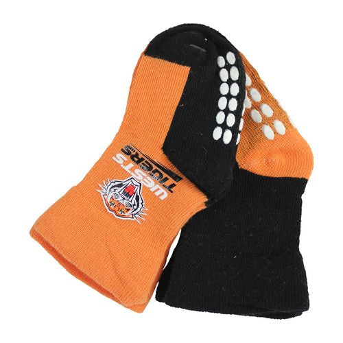 Wests Tigers Baby Socks Team Colours Anti-slip on bottom of socks 2pk