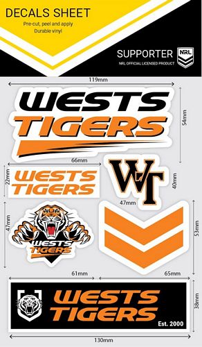 Wests Tigers Sticker Sheet - Wordmark